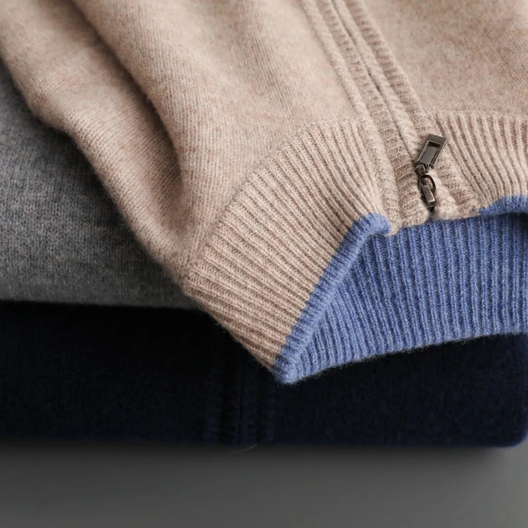 Herren Strickjacke Merino-Wolle Reißverschluss Warm