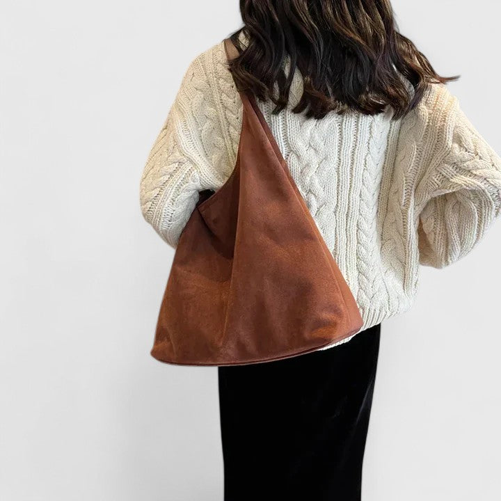 Damen Schultertasche Minimalistisch Schwarz Leder - Norvielle