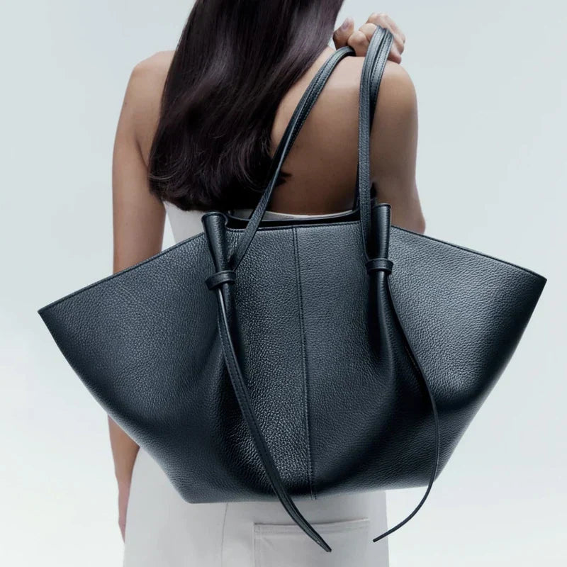 Damen Tote Bag Veganes Leder Langhenkel Schwarz - Norvielle