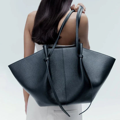 Damen Tote Bag Veganes Leder Langhenkel Schwarz - Norvielle