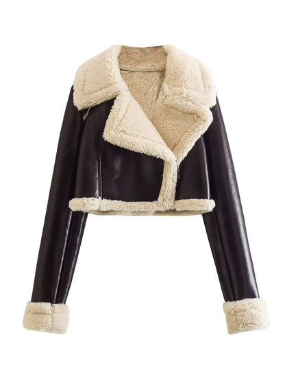 Damen Lederjacke Warmes Kunstleder