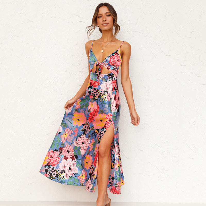 Damen Hochzeitskleid mit Blumenmuster Maxi Sommerkleid