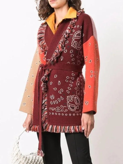 meliora cardigan bordeaux orange zweifarbig mit fransen
