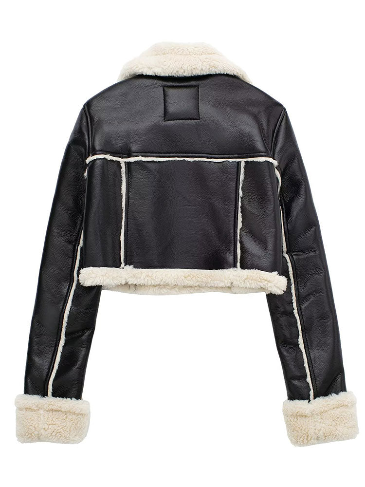 Damen Lederjacke Warmes Kunstleder
