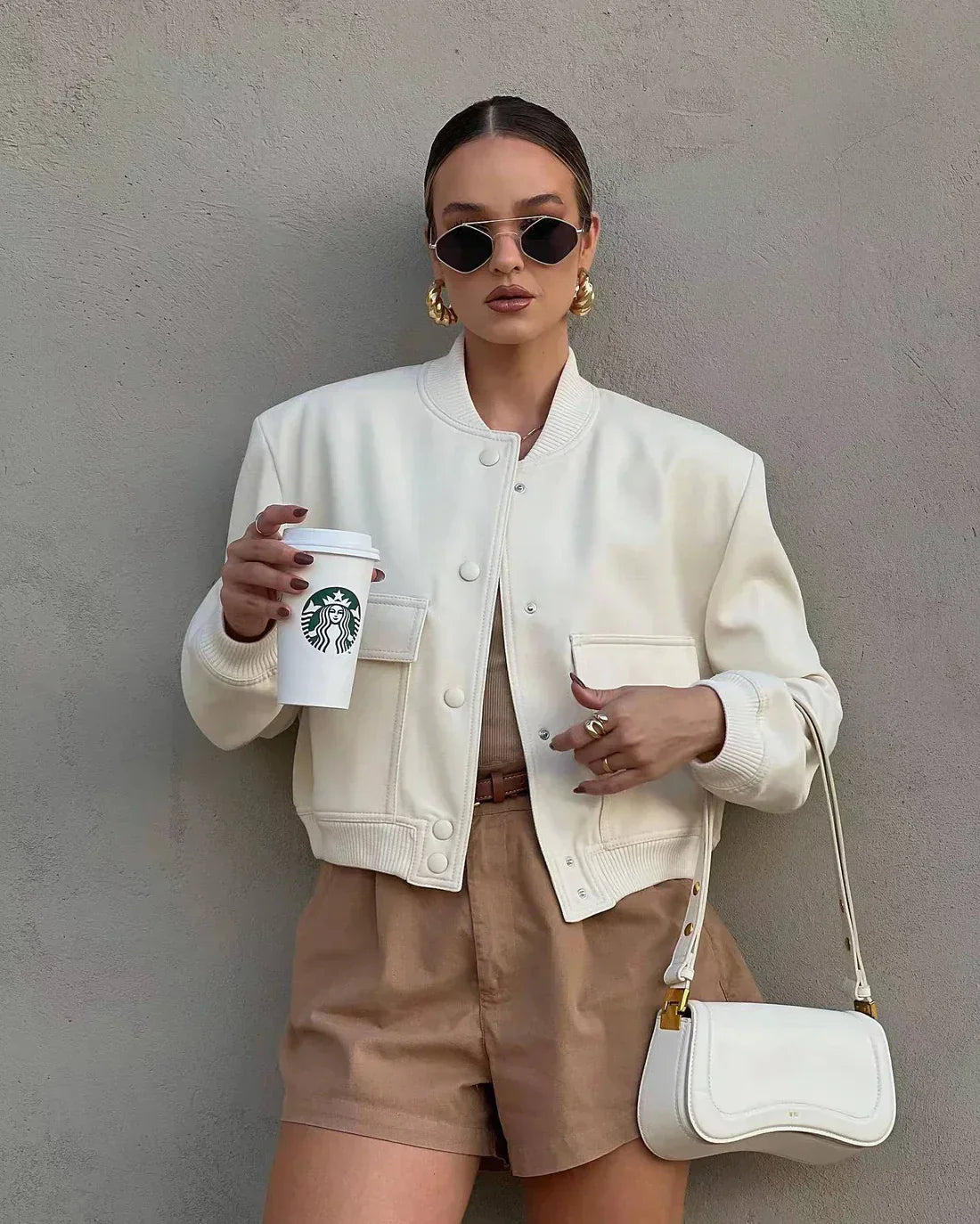Damen Bomberjacke Leicht Boxy Schnitt Mit Taschen - Norvielle