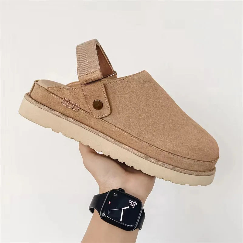 Naloa Clogs Camel – Damen Suede Clogs Seitenansicht

