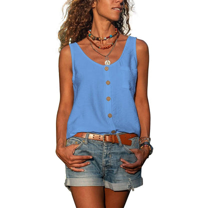 Damen Tanktop Knöpfe Seitentasche Baumwolle