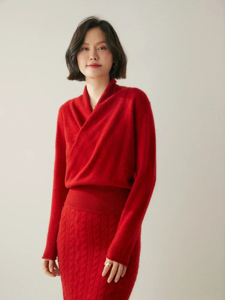 Damen Wickelpullover Überkreuzdesign aus Kaschmir Modern