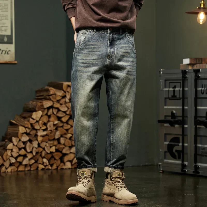 Herren Jeans Vintage Lässig Blau