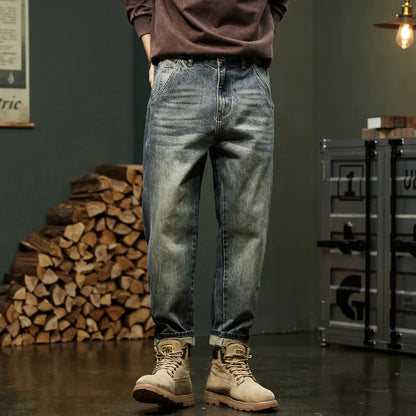 Herren Jeans Vintage Lässig Blau