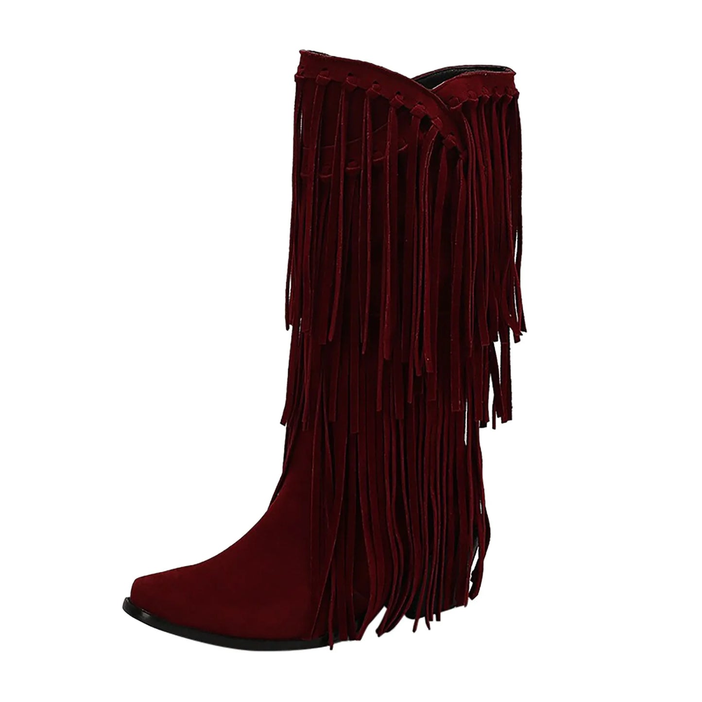 Damen Fransen Stiefel Blockabsatz