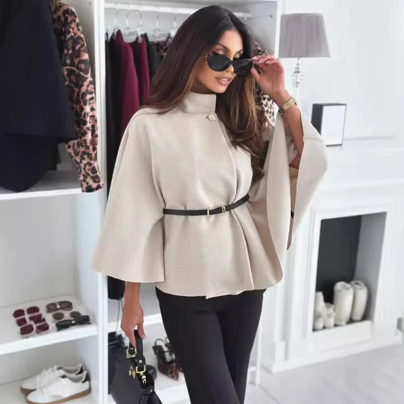 Damen Cape Elegantes Gürtel Weite Ärmel - Norvielle