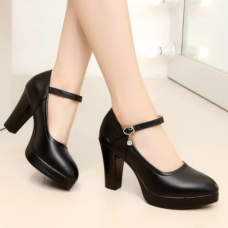 Damen Pumps Plateauabsätze Leder Schwarz - Norvielle