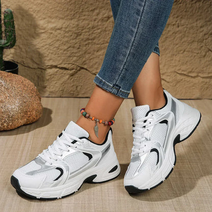 Damen Sneaker Retro Chunky Bequem Schwarz - Norvielle