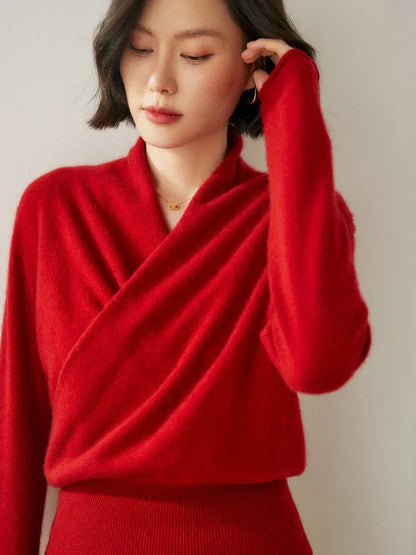 Damen Wickelpullover Überkreuzdesign aus Kaschmir Modern