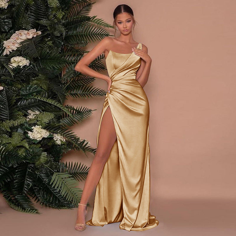 Damen Abendkleid Satin Asymmetrisch Lang - Norvielle