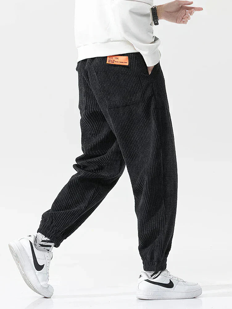Herren Jogginghose Elastischer Cord Stoff Weite Bequem