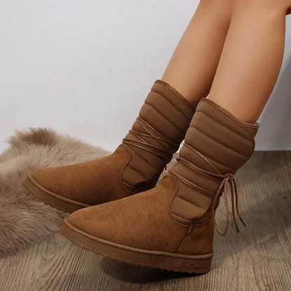 Damen Winterstiefel Warme Fellfütterung Schnürboots