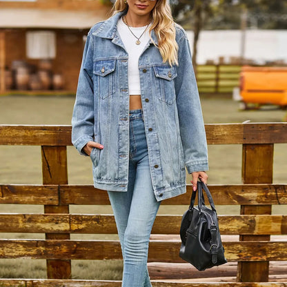 Damen Denimjacke Modern Schnitt Blau