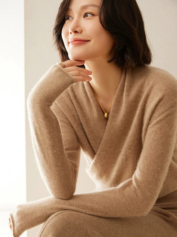 Damen Wickelpullover Überkreuzdesign aus Kaschmir Modern