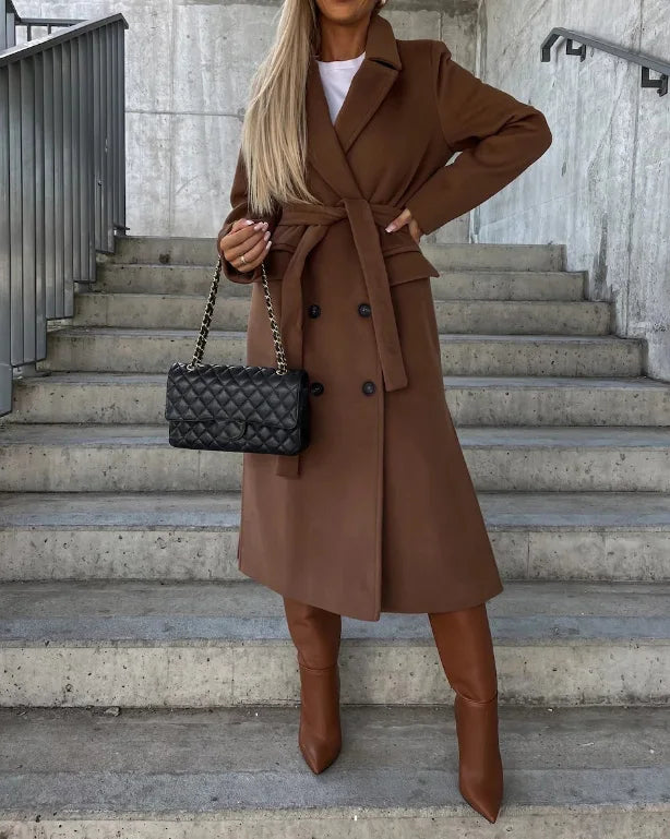 Luxora Mantel camel, gebunden in der Taille
