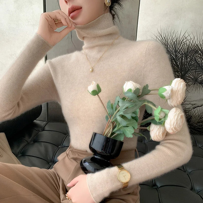 Damen Wollpullover Rollkragen Warm