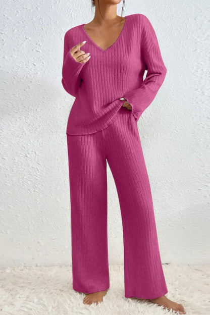 Damen Loungewear Set 2-teilig Rippstrick Bequem