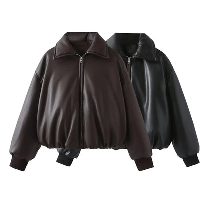 Herren Oversized Lederjacke Vegan Ledermantel Schwarz - Norvielle
