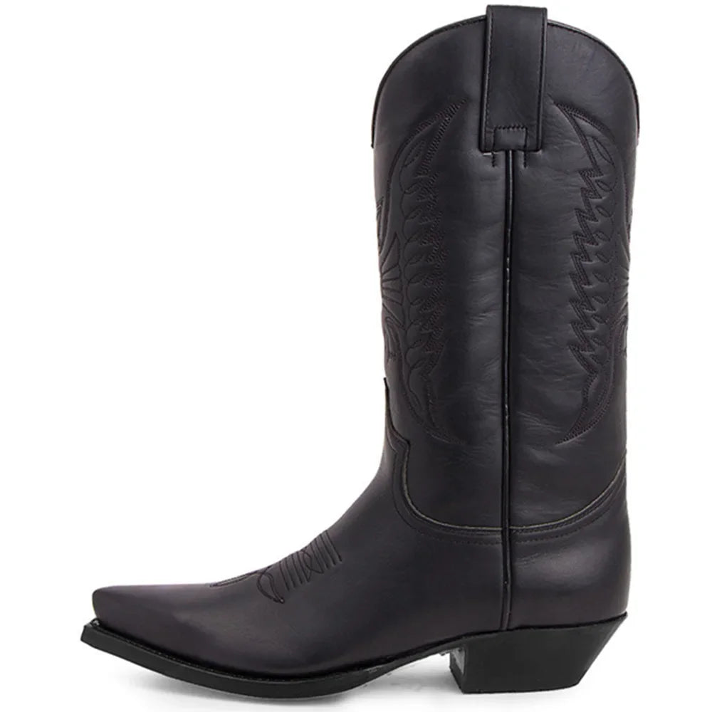 Damen Cowboystiefel Bestickt Leder Braun