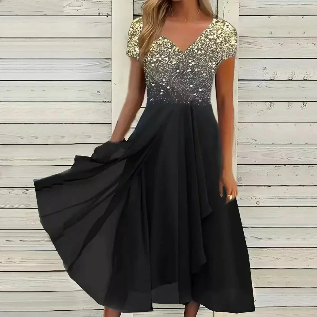 Damen Sommerkleid Blumenmuster Kurzärmlig Fließend