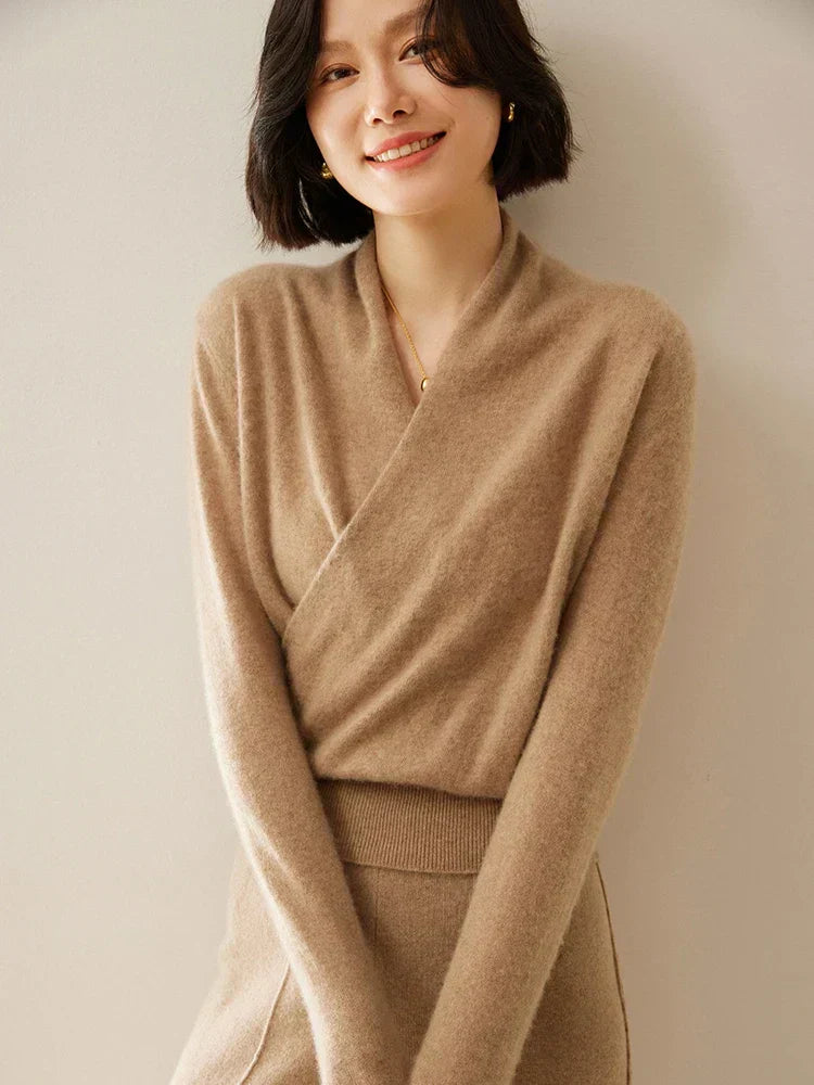 Damen Wickelpullover Überkreuzdesign aus Kaschmir Modern