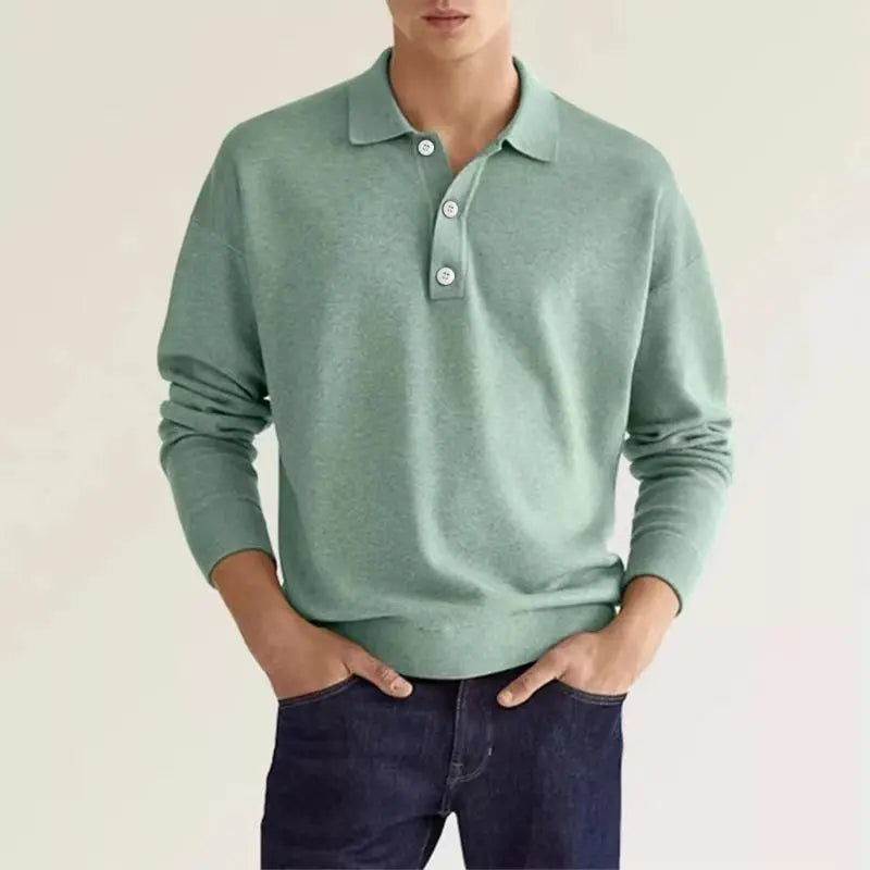 Herren Langarm Poloshirt Klassisch Freizeit