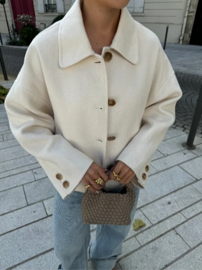 Damen Oversize Kurzjacke Cropped Fit mit Knöpfen