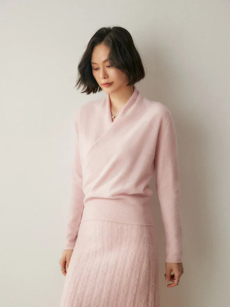 Damen Wickelpullover Überkreuzdesign aus Kaschmir Modern