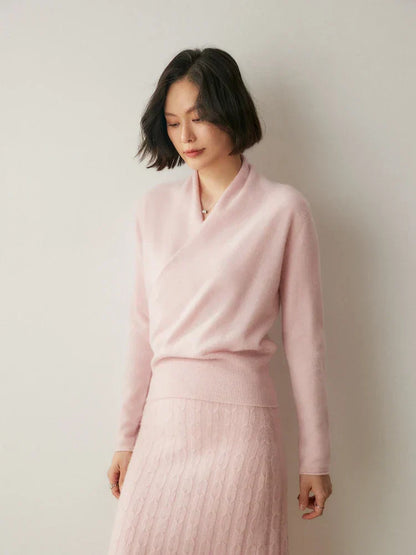 Damen Wickelpullover Überkreuzdesign aus Kaschmir Modern
