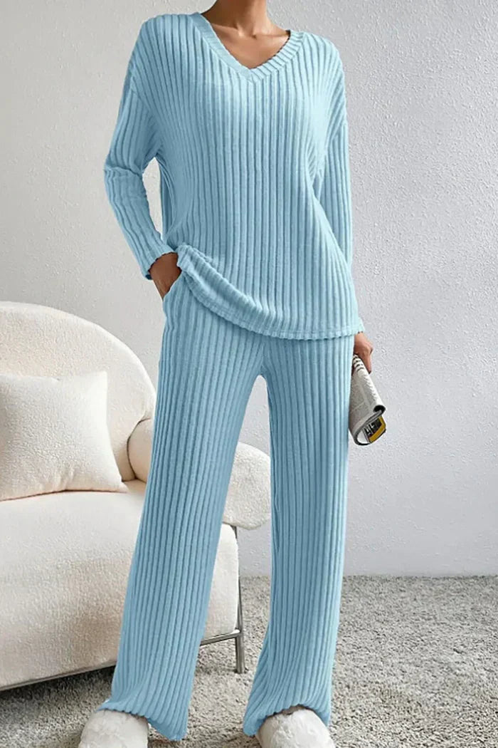 Damen Loungewear Set 2-teilig Rippstrick Bequem