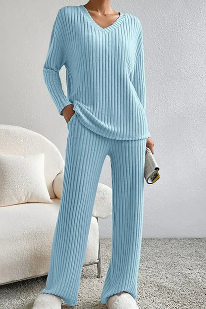 Damen Loungewear Set 2-teilig Rippstrick Bequem