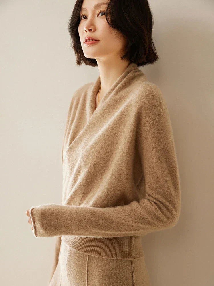 Damen Wickelpullover Überkreuzdesign aus Kaschmir Modern