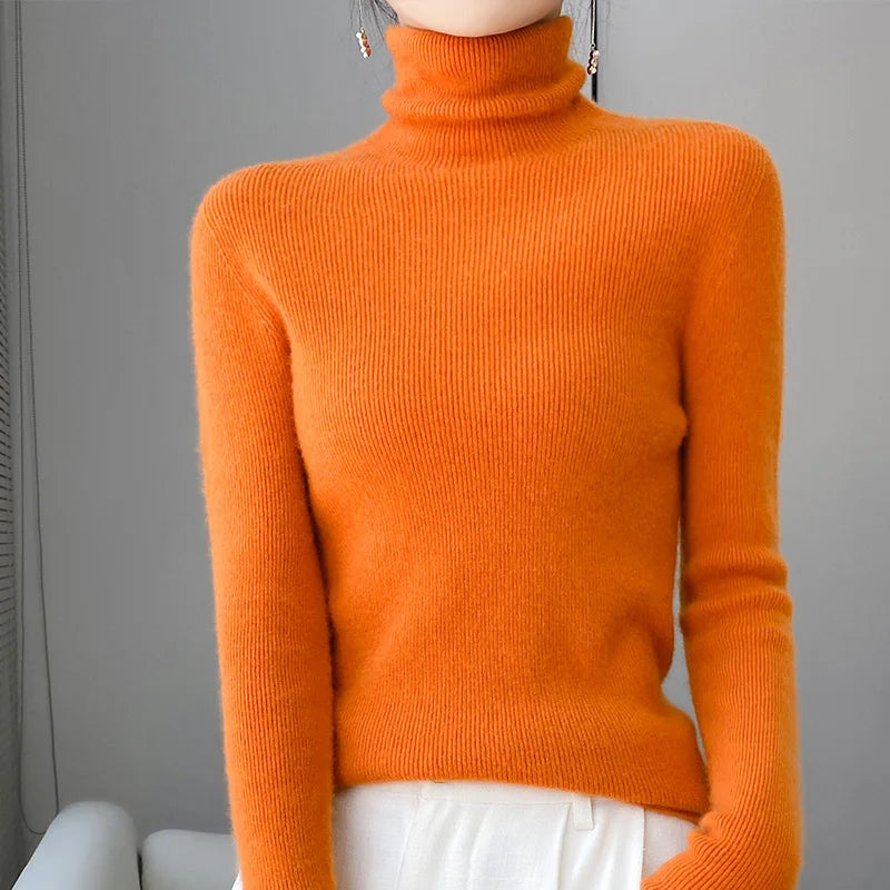 Damen Wollpullover Rollkragen Warm
