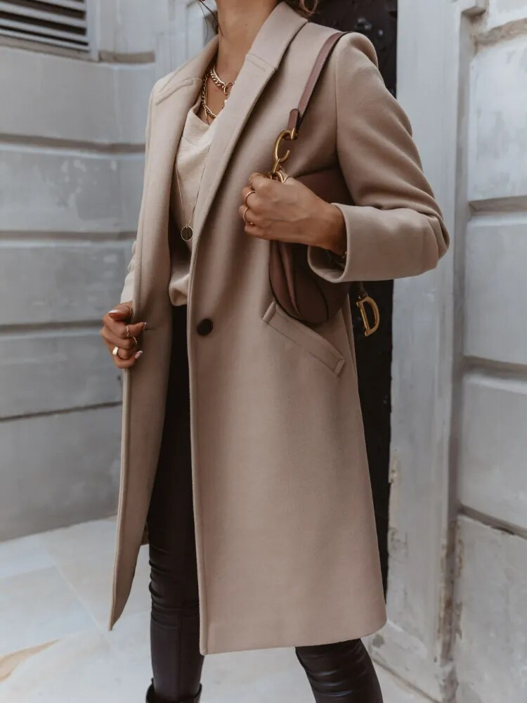 Damen Mantel Wollmischung Klassisch Knöpfe Schwarz - Norvielle