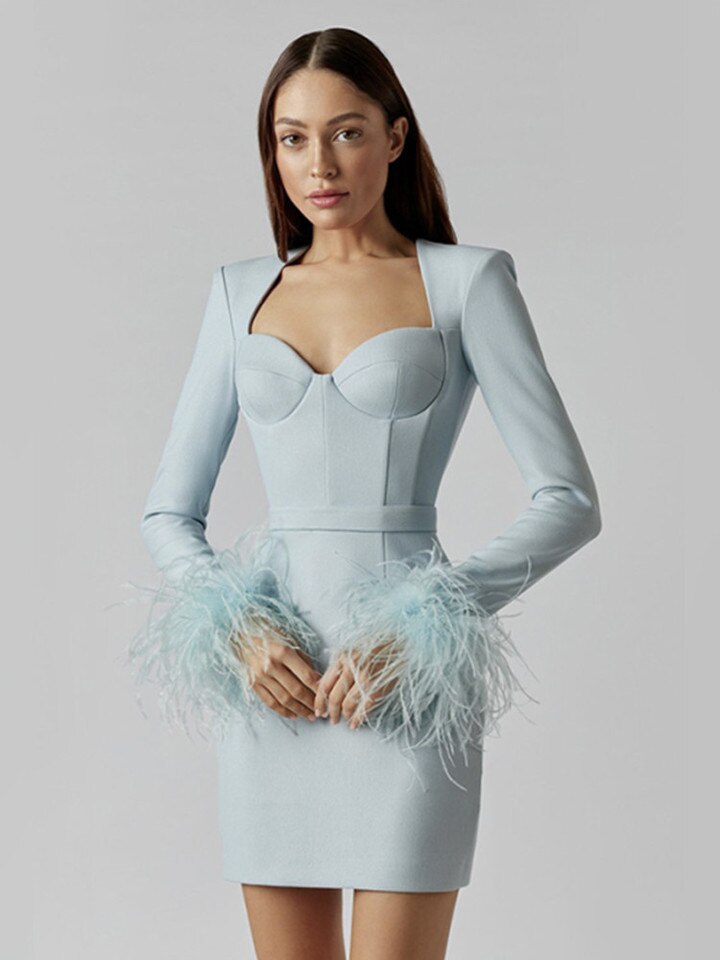 Damen Minikleid Elegant Mit Federdetails