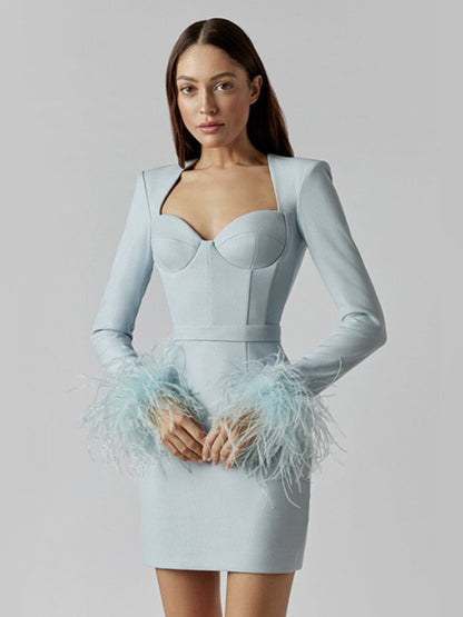 Damen Minikleid Elegant Mit Federdetails
