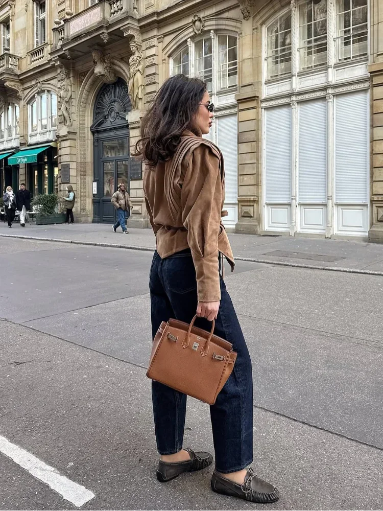 Damen Herbstjacke Vegan mit Taillengürtel Modern