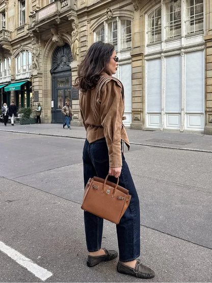Damen Herbstjacke Vegan mit Taillengürtel Modern