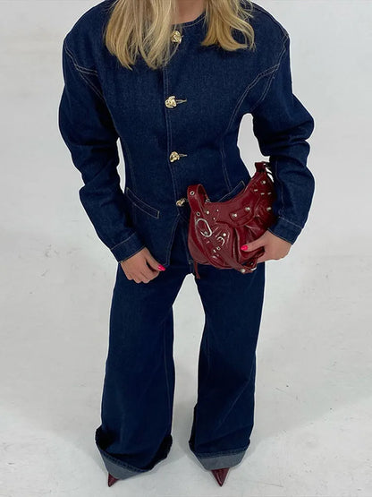 Damen Jeans Set Taillierte Jacke und Hose