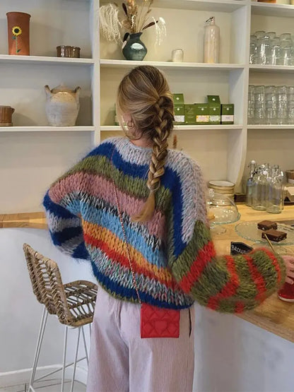 Damen Strickpullover Multicolor Winterwarm