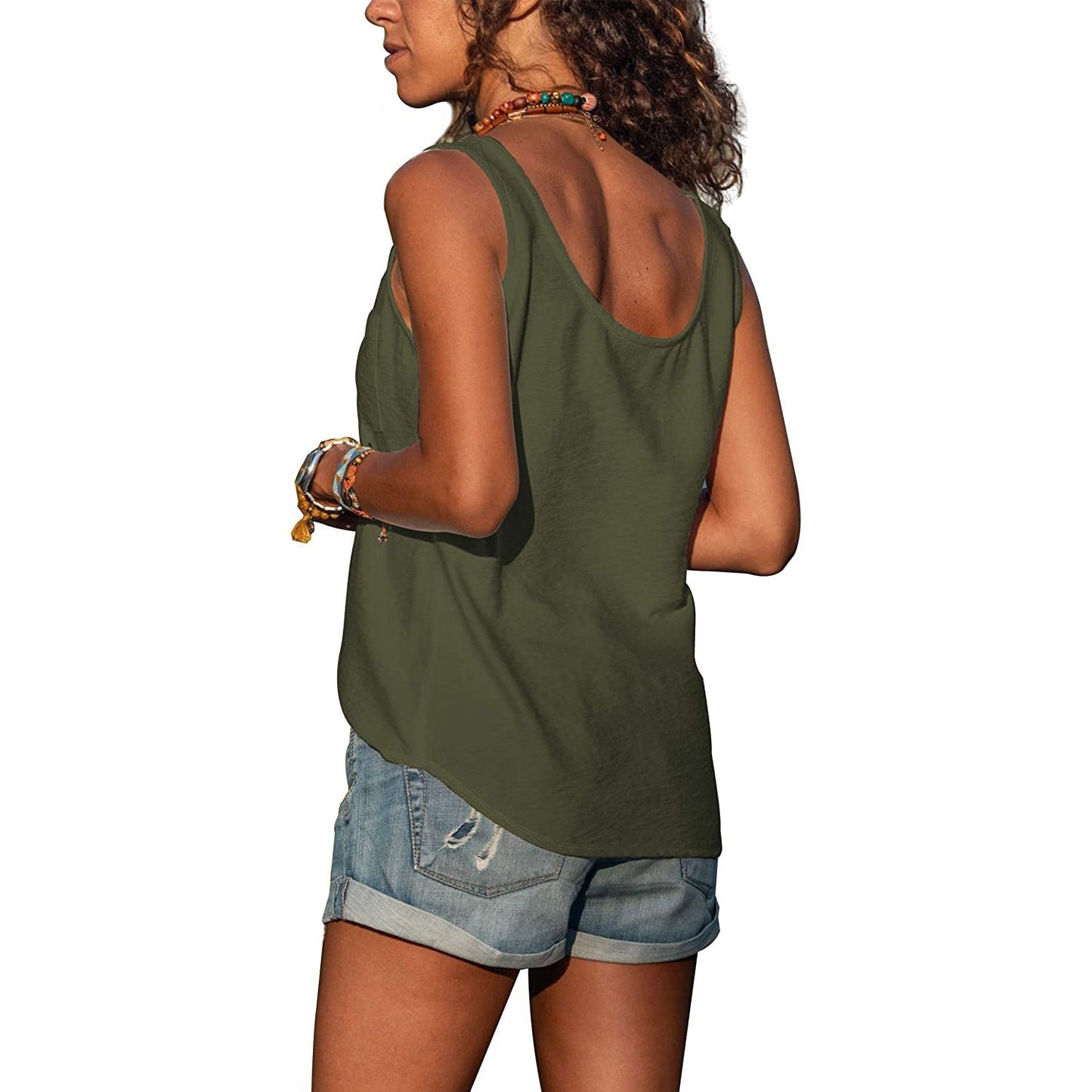 Damen Tanktop Knöpfe Seitentasche Baumwolle