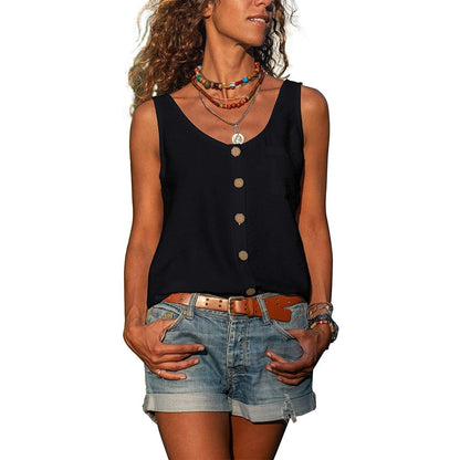 Damen Tanktop Knöpfe Seitentasche Baumwolle