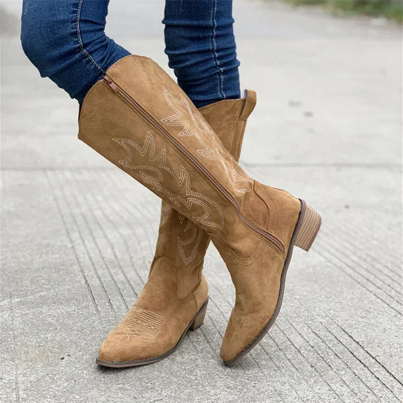 Damen Kniehohe Cowboystiefel Westernstil Stickerei - Norvielle