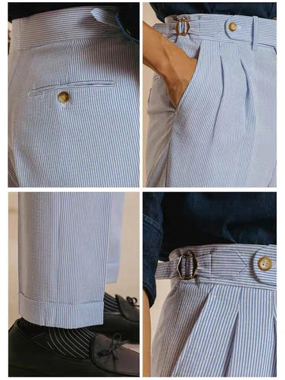 Damen Nadelstreifenhose Taillenhohe Mit Gürtel